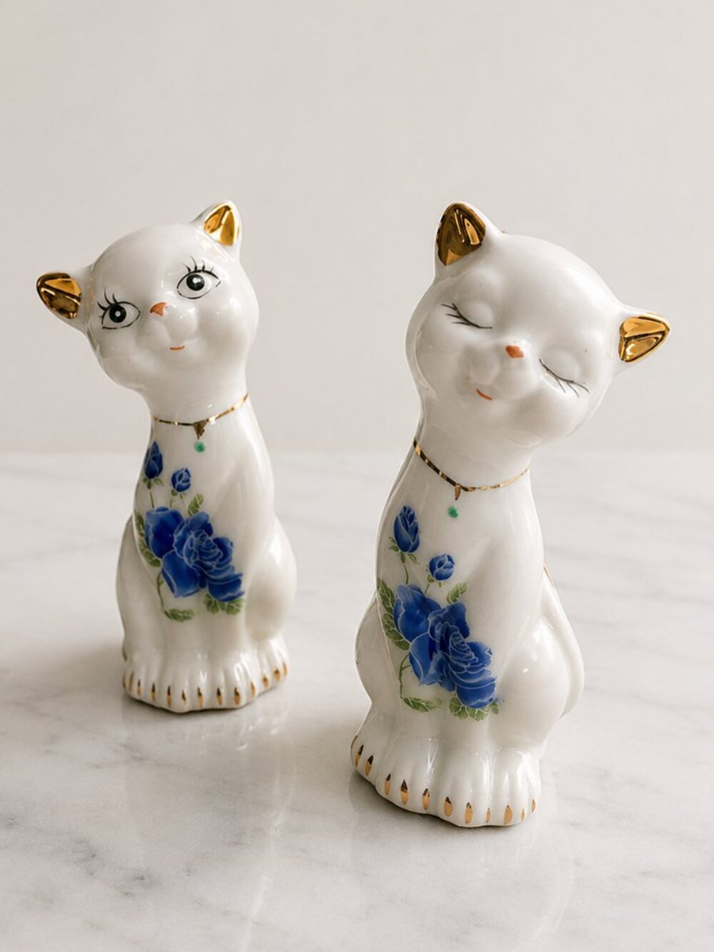Formalities Baum Bros Blue Victorian Rose Cat Figurines Mom Dad Pair 5"